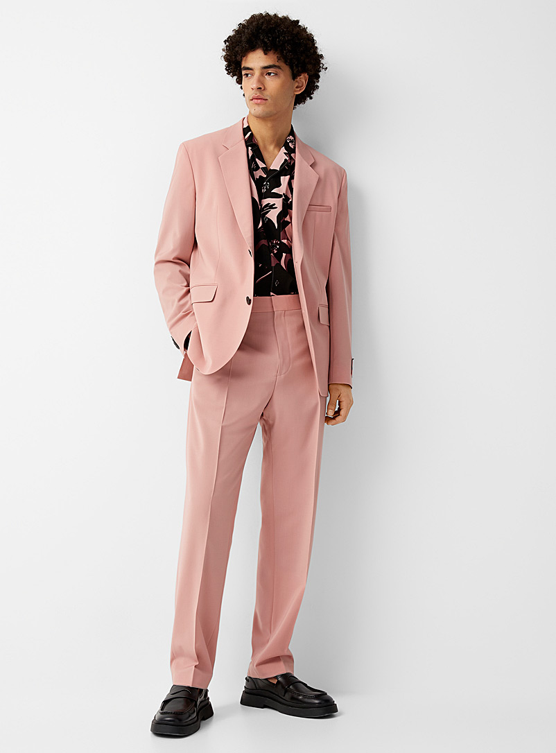 HUGO Pink Light pink stretch suit Semi-slim fit for men
