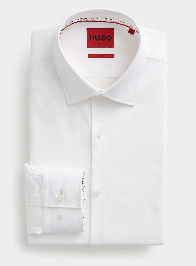 HUGO: La chemise blanche revers logo Coupe ajustée Blanc pour homme