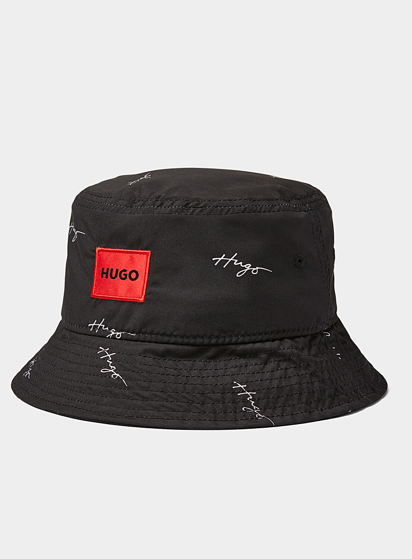 HUGO Black Red patch and cursive signature bucket hat for men