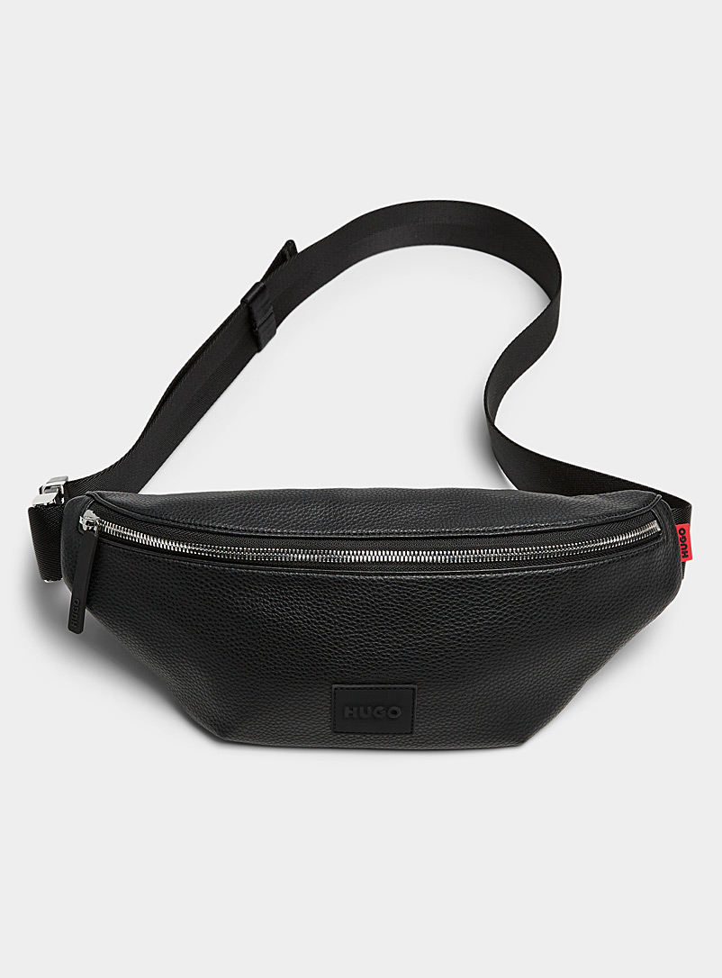 HUGO Black Emblem faux-leather belt bag for men