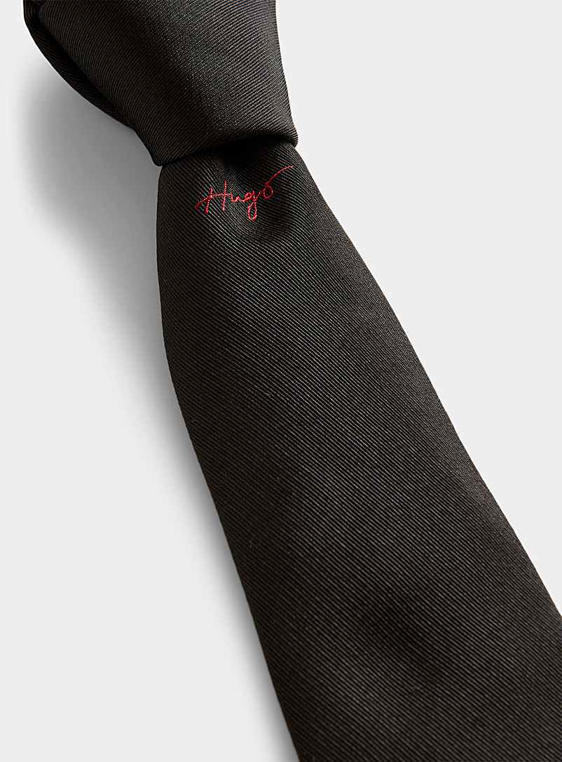 HUGO Black Calligraphy-logo tie for men