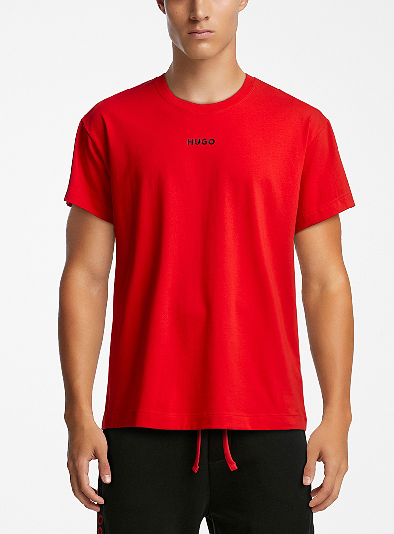 HUGO: Le t-shirt détente uni logo Rouge pour homme