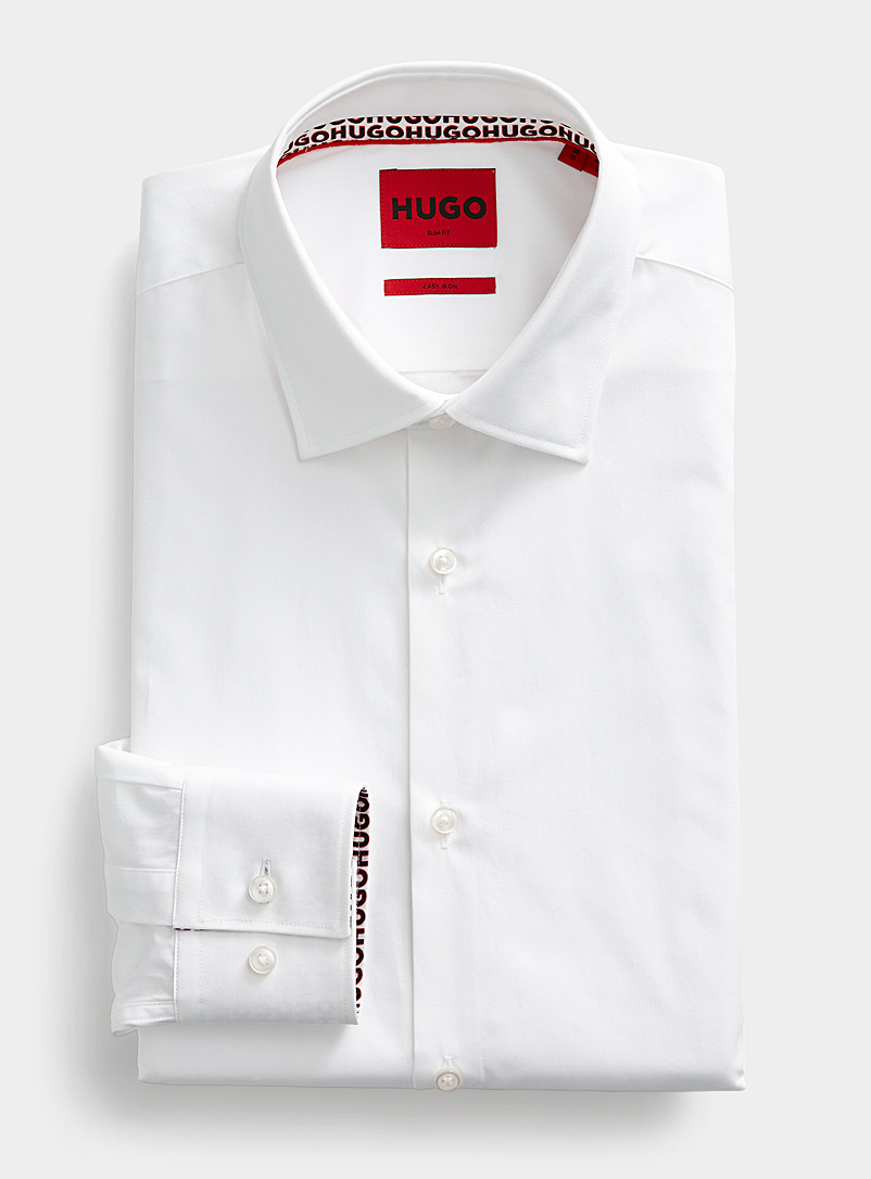 HUGO: La chemise unie revers monogramme Coupe ajustée Blanc pour homme