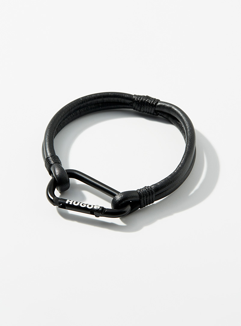 Snap-hook leather bracelet, HUGO, Men's Bracelets