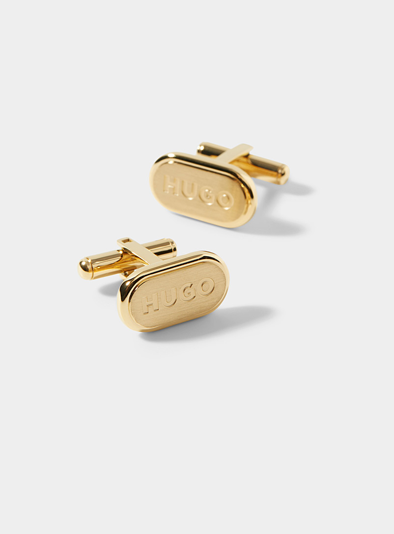 HUGO Gold Black oval cufflinks for men