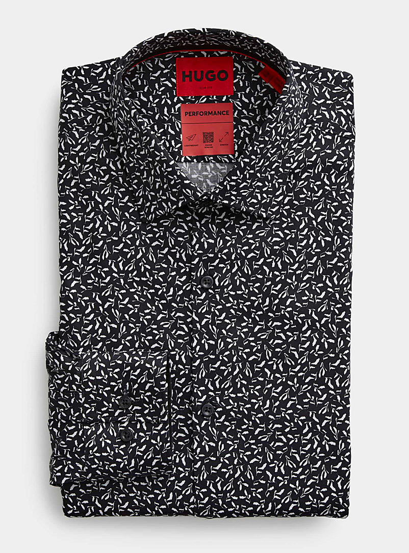 HUGO Black Contrasting foliage shirt Slim fit for men