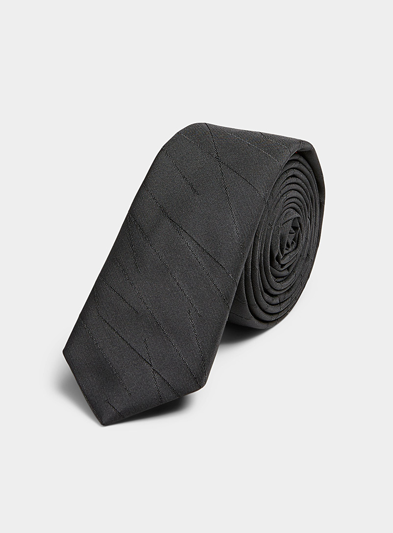 HUGO Black Jacquard lines monochrome tie for men