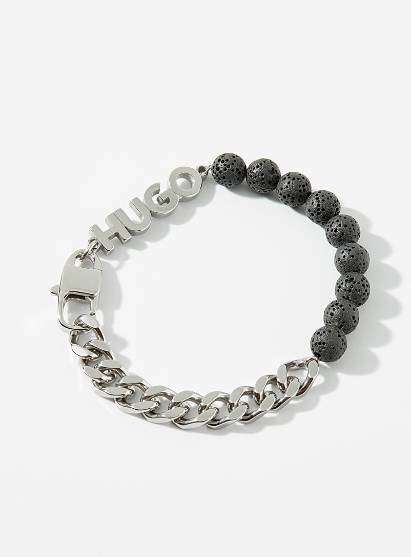 HUGO Silver Lava stone chain bracelet for men