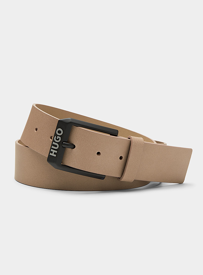HUGO Ivory/Cream Beige Gelio matte leather belt for men