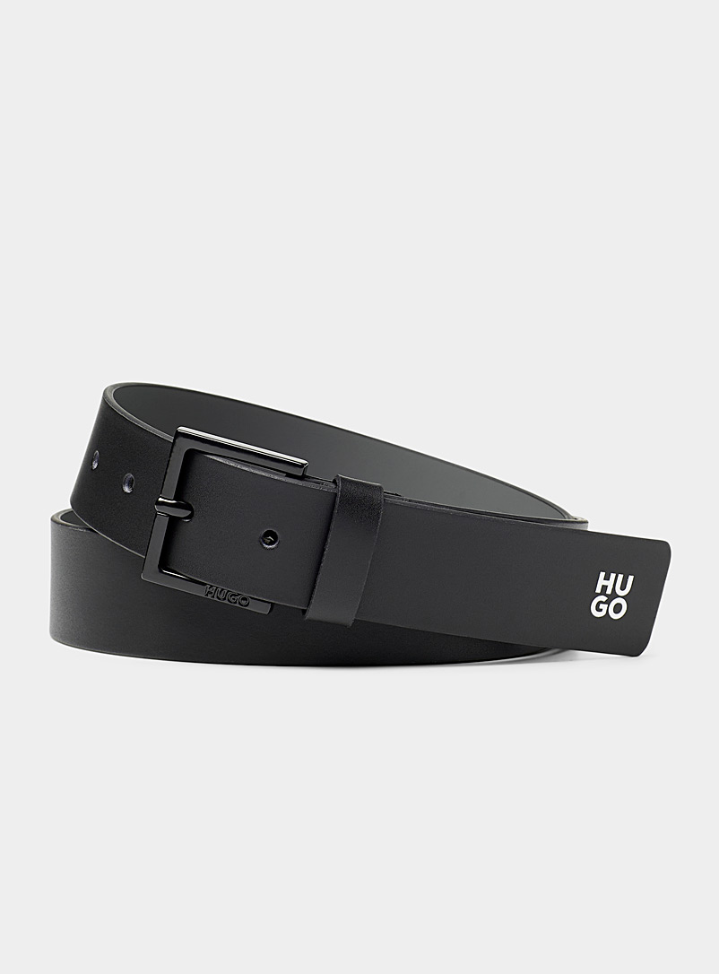 HUGO: La ceinture cuir lisse noir Noir pour homme