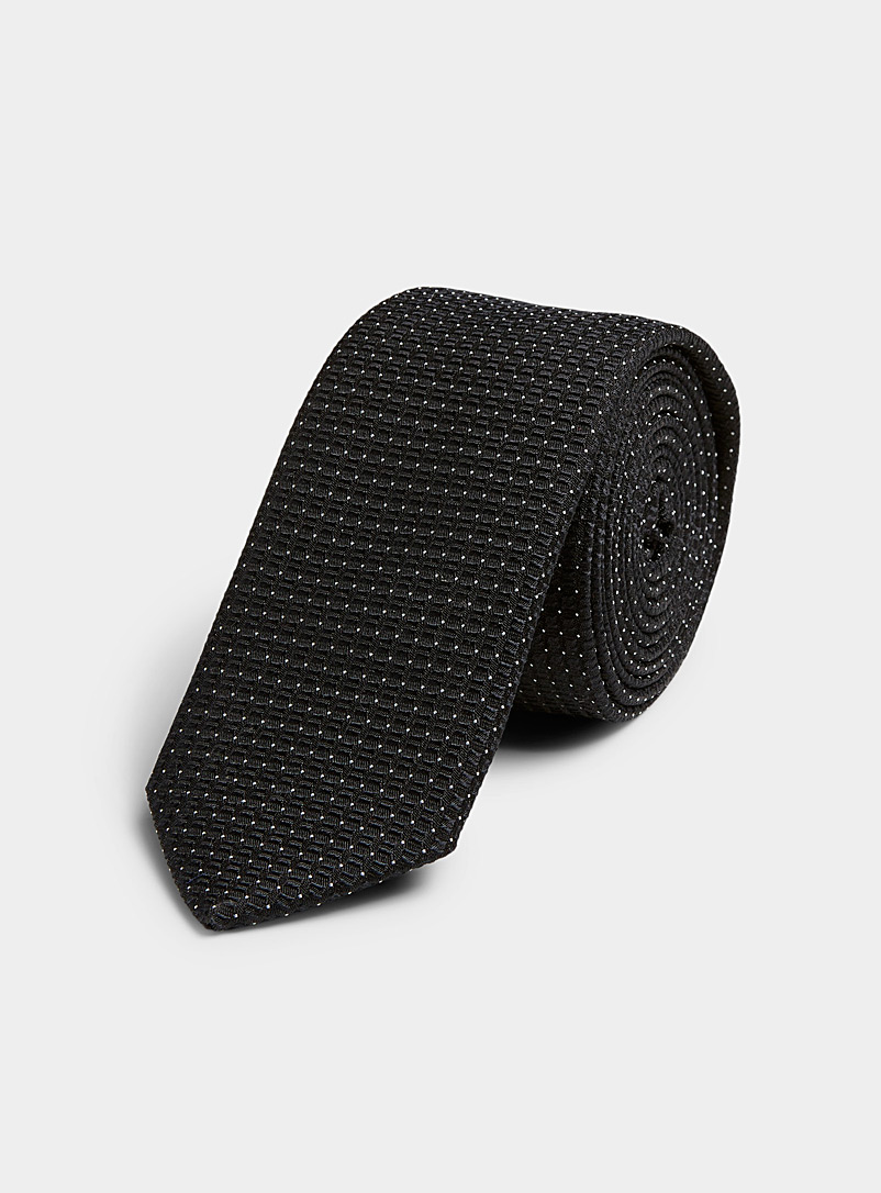 HUGO Black Pointed check jacquard tie for men