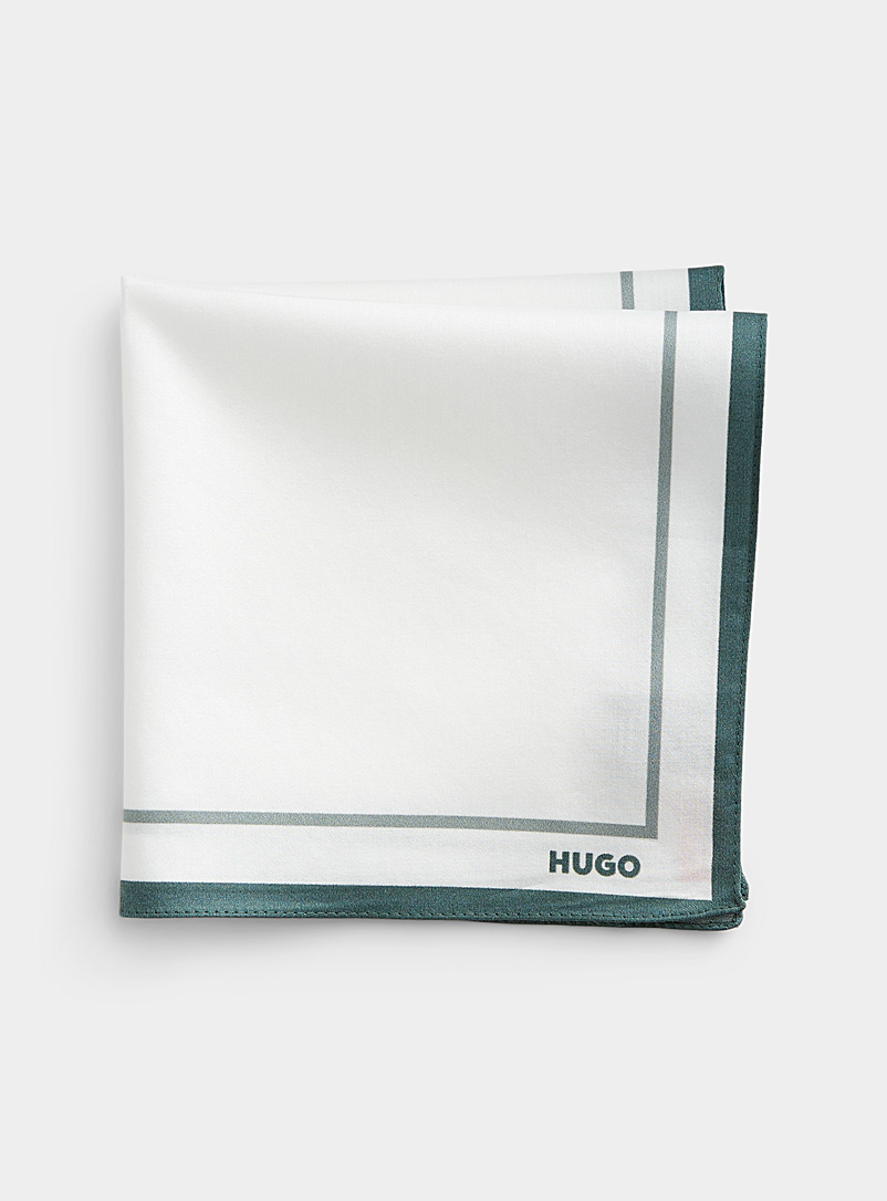 HUGO Patterned white Contrast-trim pure cotton pocket square for men