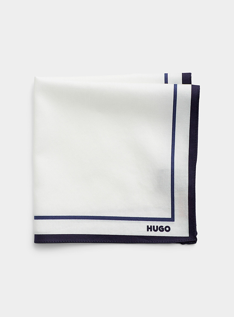 HUGO Blue Contrast-trim pure cotton pocket square for men
