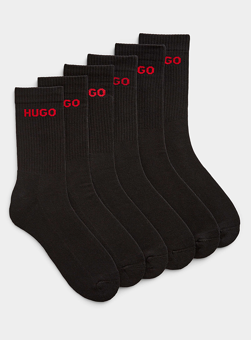 HUGO: Les chaussettes unies logo rouge Emballage de 6 Noir pour homme
