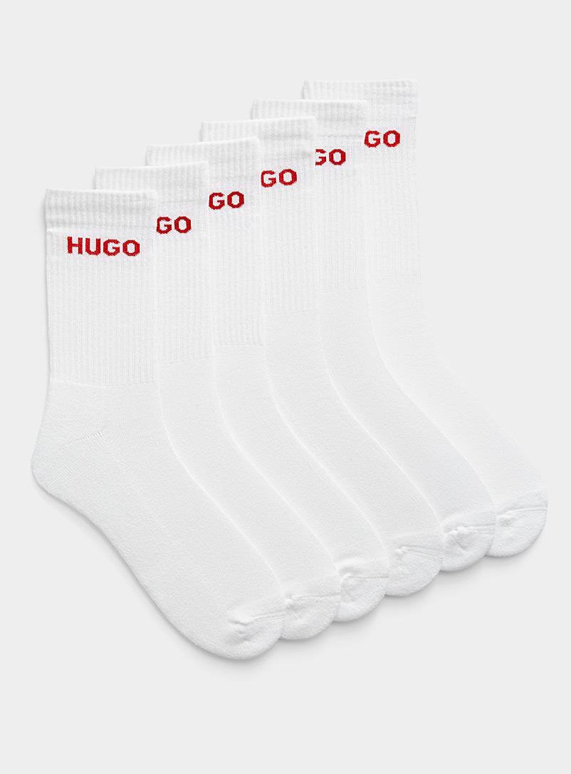 HUGO White Red-logo solid socks 6-pack for men
