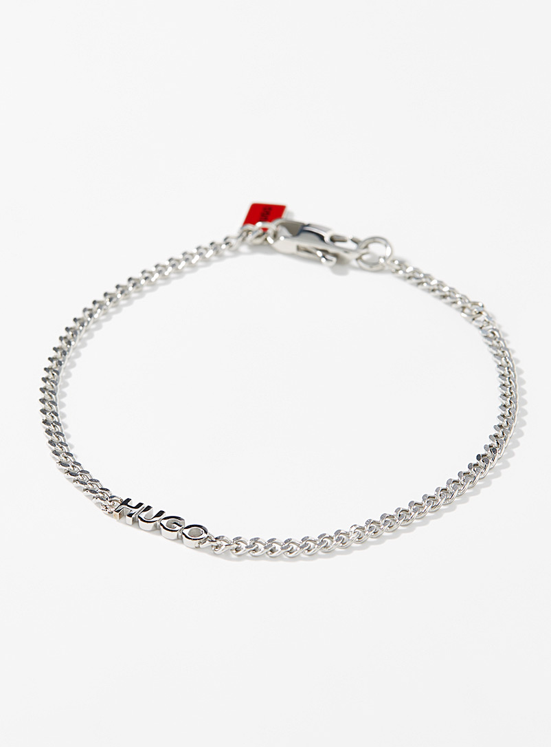 HUGO Silver Logo pendant mini-chain bracelet for men