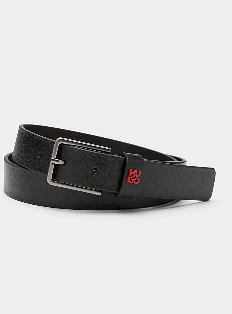 HUGO Black Gael thin leather belt for men