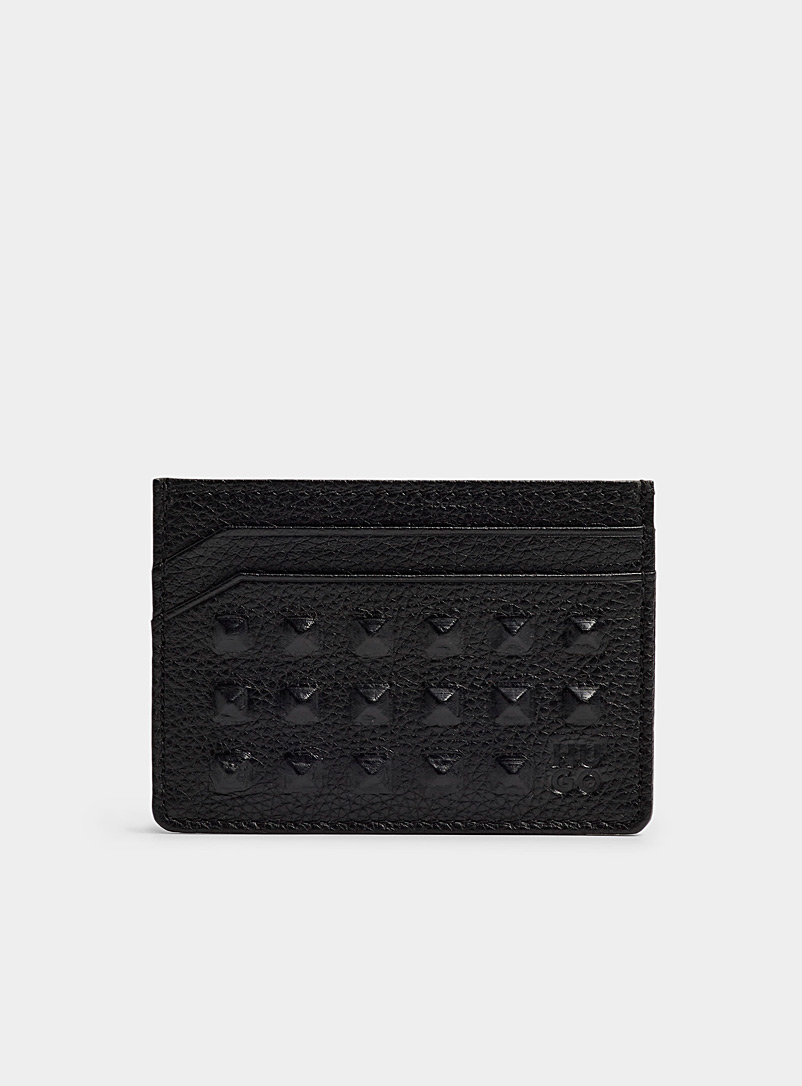 HUGO Black Studded-effect leather card holder for men