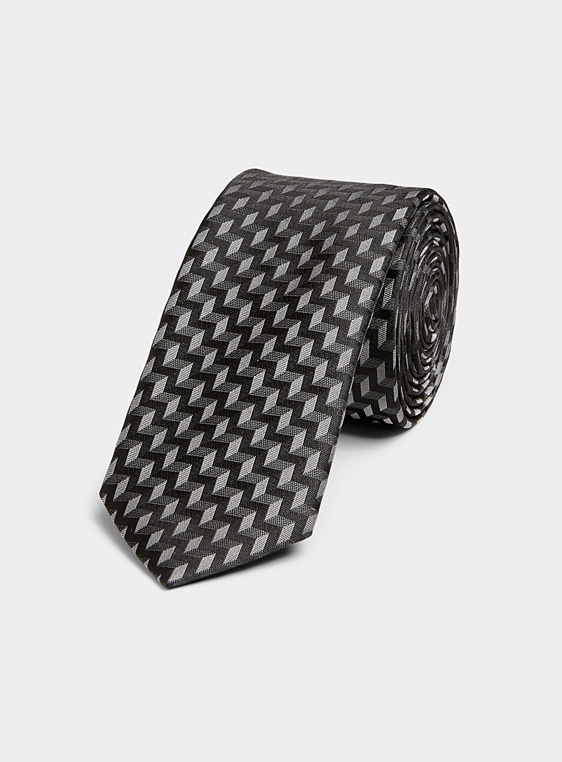 HUGO Black Geo illusion narrow tie for men