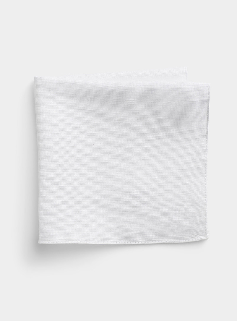 HUGO White Solid cotton-linen pocket square for men
