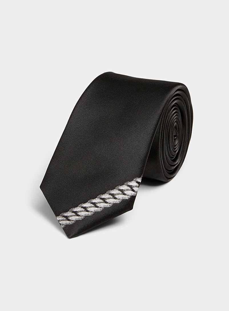 HUGO Black Chain detail black narrow tie for men