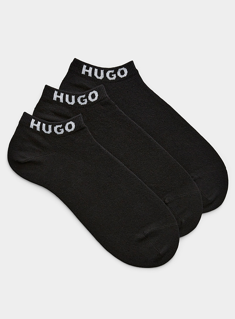 HUGO Black Logo solid ped sock 3-pack for men