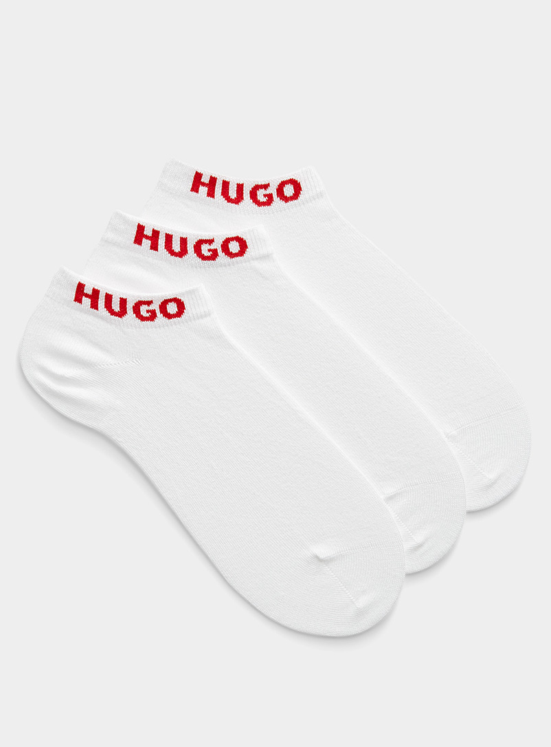 HUGO White Logo solid ped sock 3-pack for men