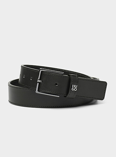 Metallic logo leather belt