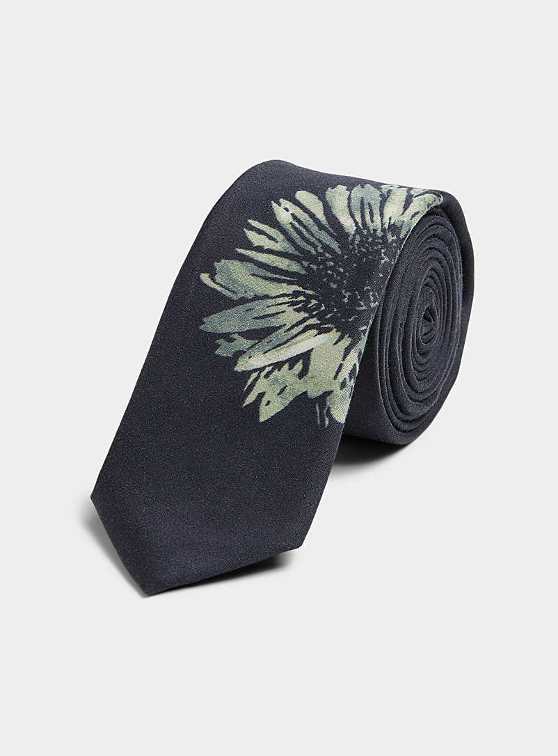 HUGO Lime Green 100% cotton sunflower tie for men