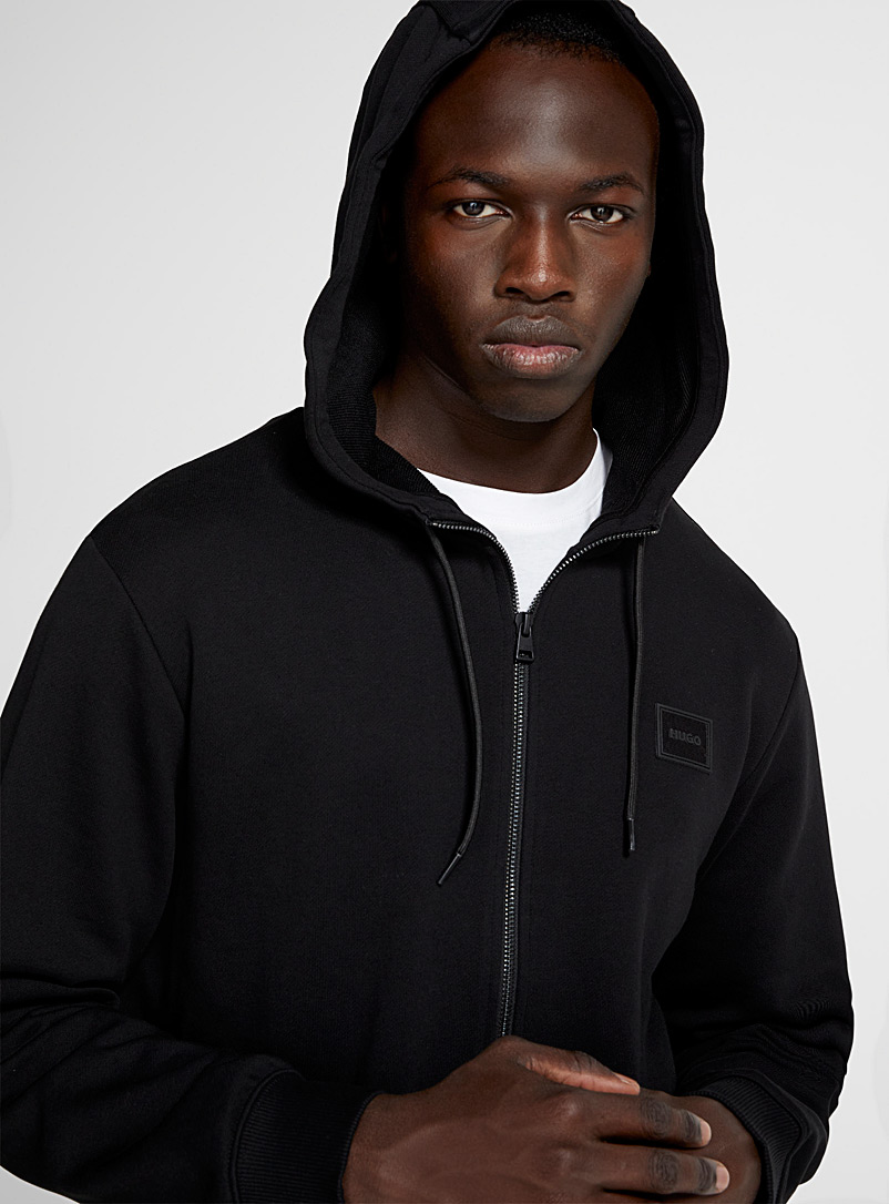 HUGO Black Logo emblem minimalist zip-up hoodie for men