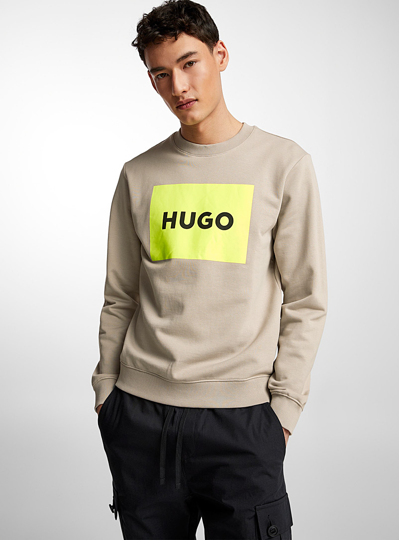 HUGO Assorted beige  Duragol neon logo framed sweatshirt for men