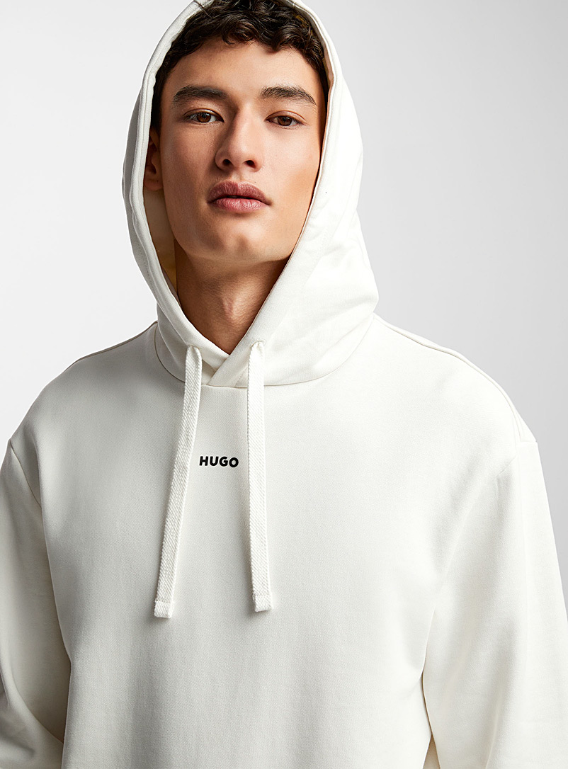 HUGO White Dapo hooded cream sweatshirt for men