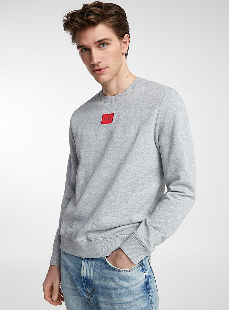 HUGO Slate Grey Logo emblem heathered sweatshirt for men