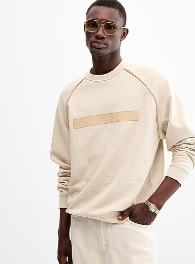 HUGO Ivory/Cream Beige Dalim velvety logo sweatshirt for men