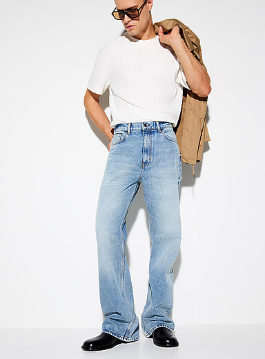 HUGO: Le jean bleu d&eacute;lav&eacute; 854 <b>Coupe semi-&eacute;vas&eacute;e</b> Bleu p&acirc;le pour homme