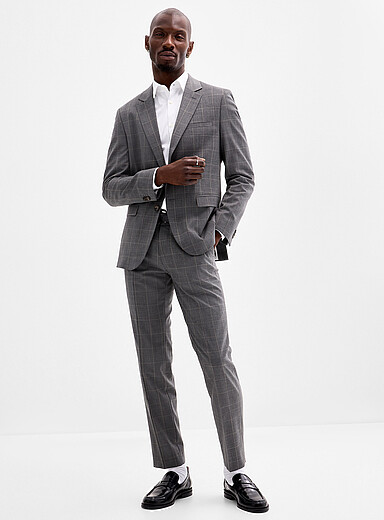HUGO Charcoal Grey windowpane check suit <b>Extra slim fit</b> for men