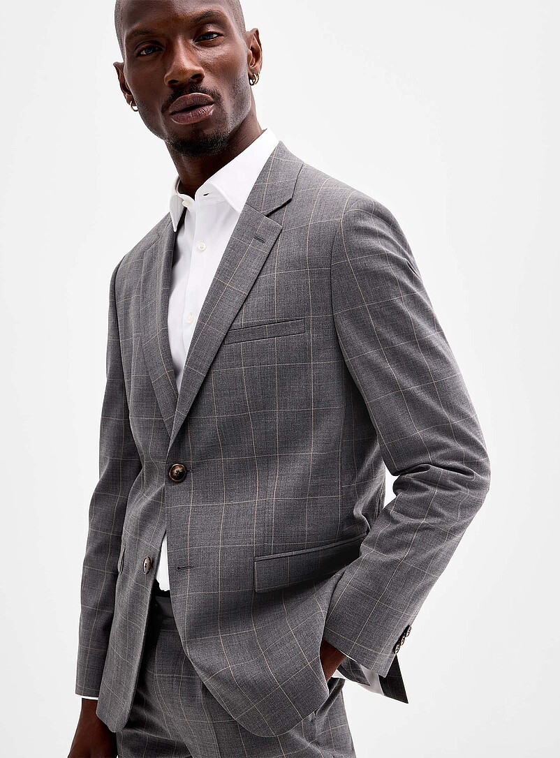 HUGO Charcoal Grey windowpane check suit <b>Extra slim fit</b> for men