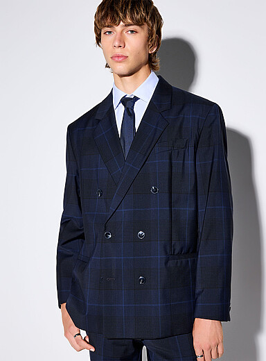 HUGO Indigo/Dark Blue Kano Prince of Wales jacket <b>Modern fit</b> for men