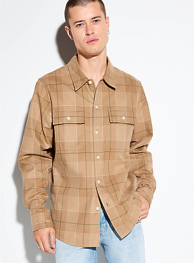 HUGO: La chemise carreau accent olive Beige pour homme