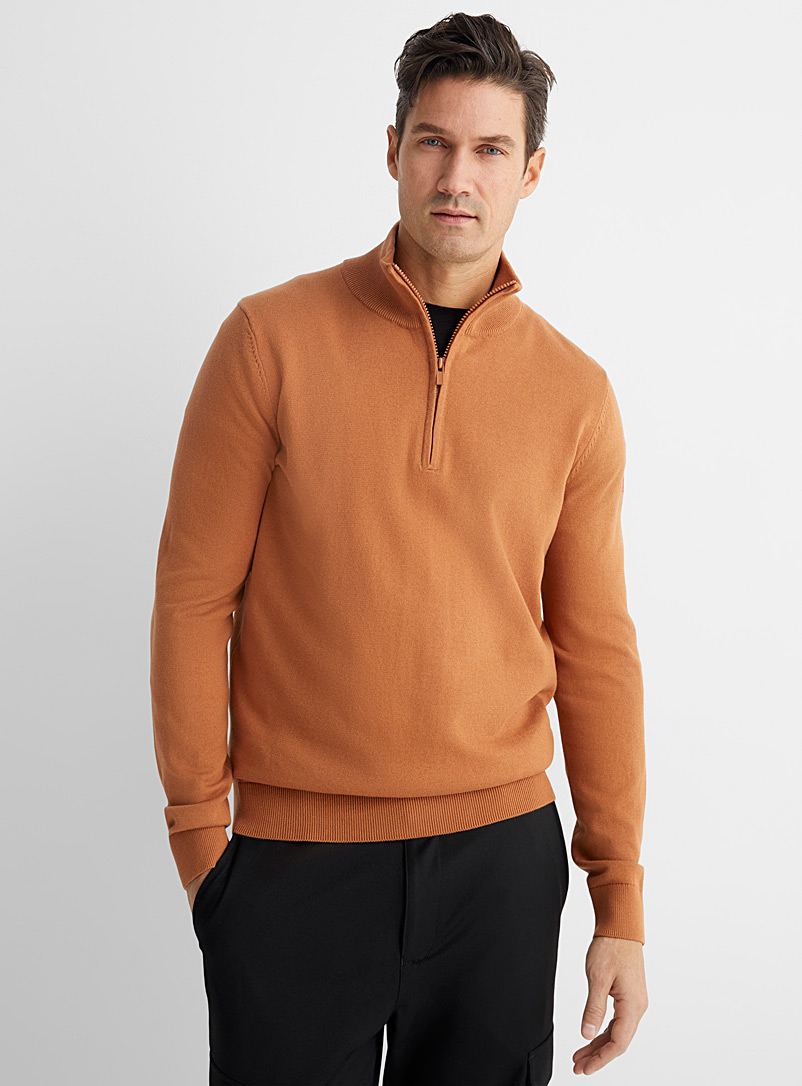 HUGO Brown San Quintus half-zip sweater for men