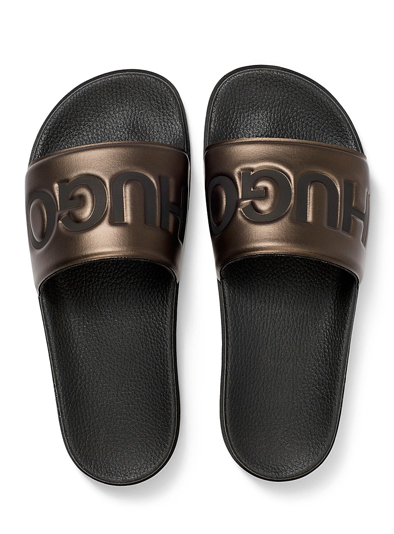 HUGO: La sandale slide cuivrée logo Homme Cuivre rouille pour homme