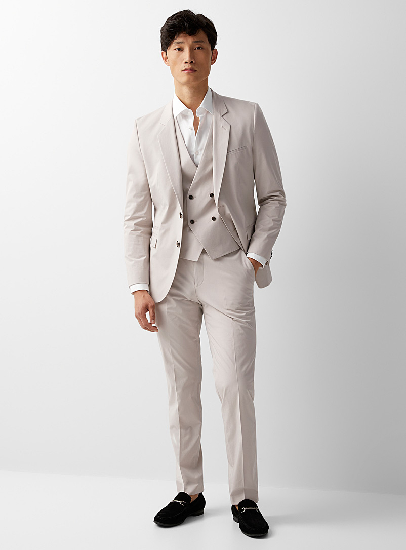 HUGO Cream Beige Cream 3-piece suit Semi-slim fit for men
