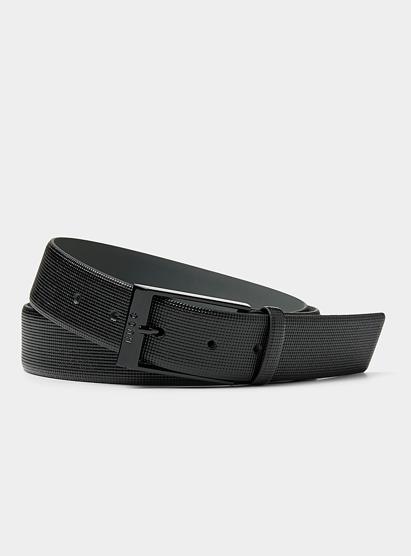 HUGO: La ceinture cuir quadrillé Noir pour homme