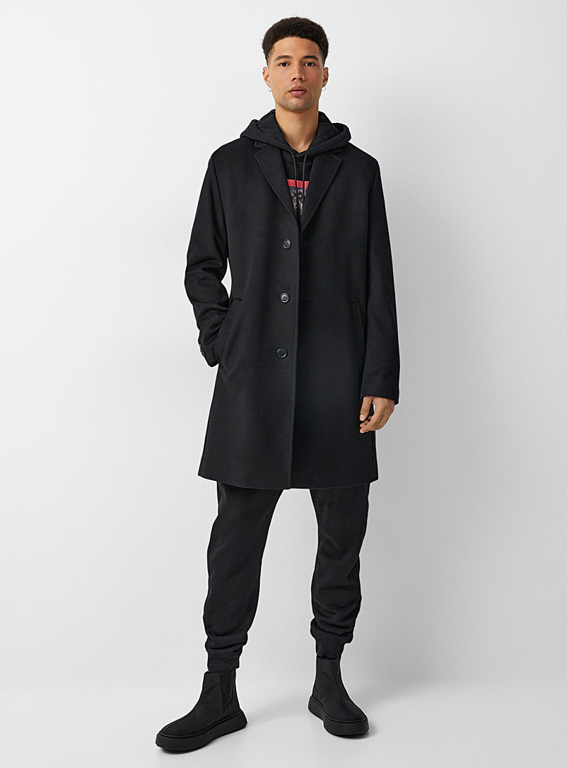 HUGO Black Malte overcoat for men