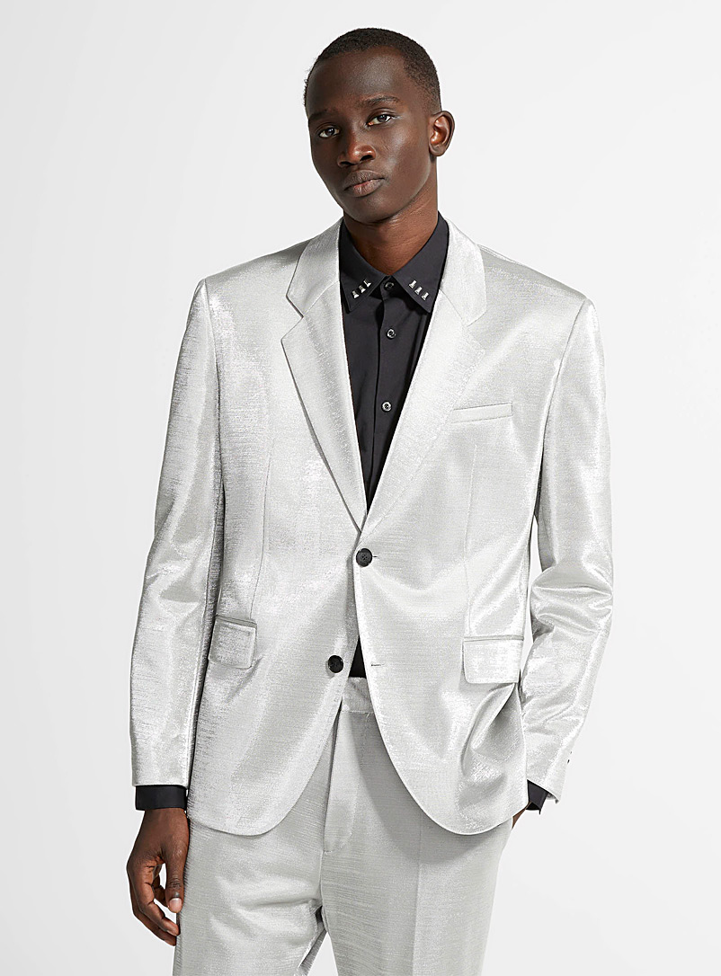 HUGO Grey Gleaming silver jacket Slim fit for men