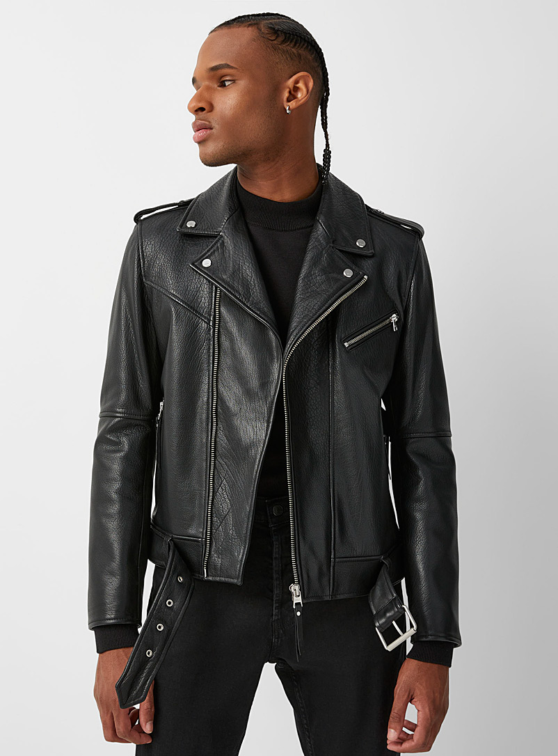 HUGO Black Lowis leather biker jacket for men