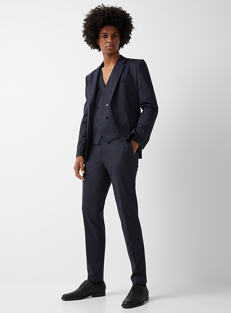 HUGO Dark Blue Navy knit 3-piece suit Semi-slim fit for men