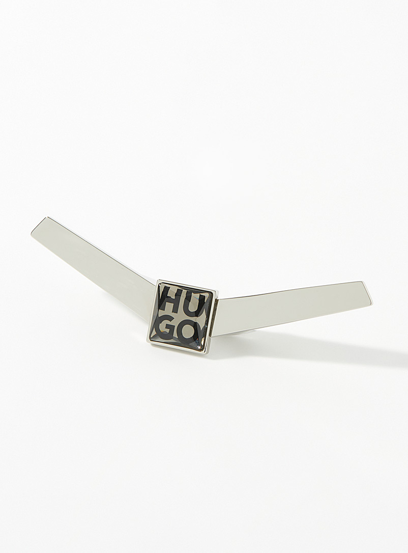 HUGO Silver Double square logo tie clip for men