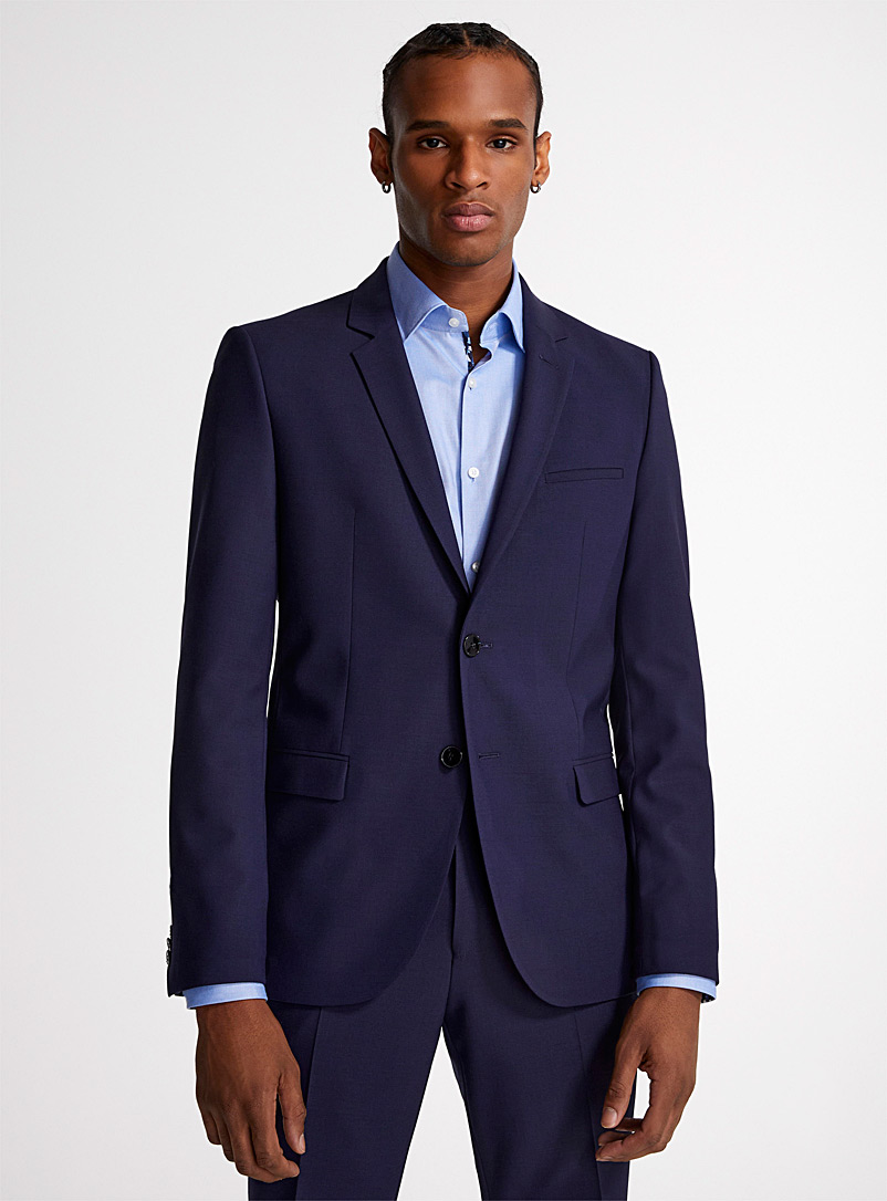 HUGO Navy/Midnight Blue Stretch piqué jacket Slim fit for men