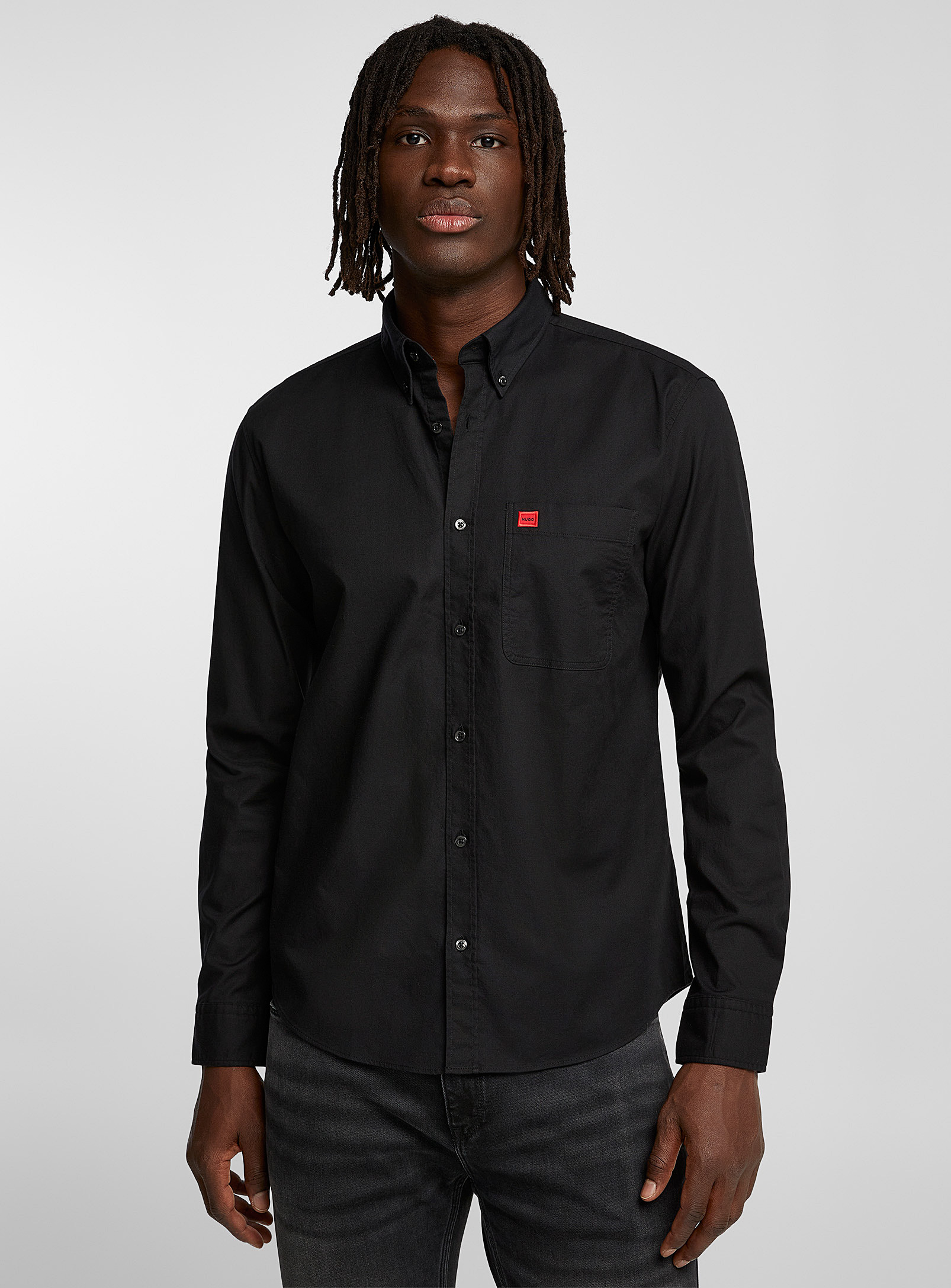 Shop Hugo Evito Oxford Shirt In Black
